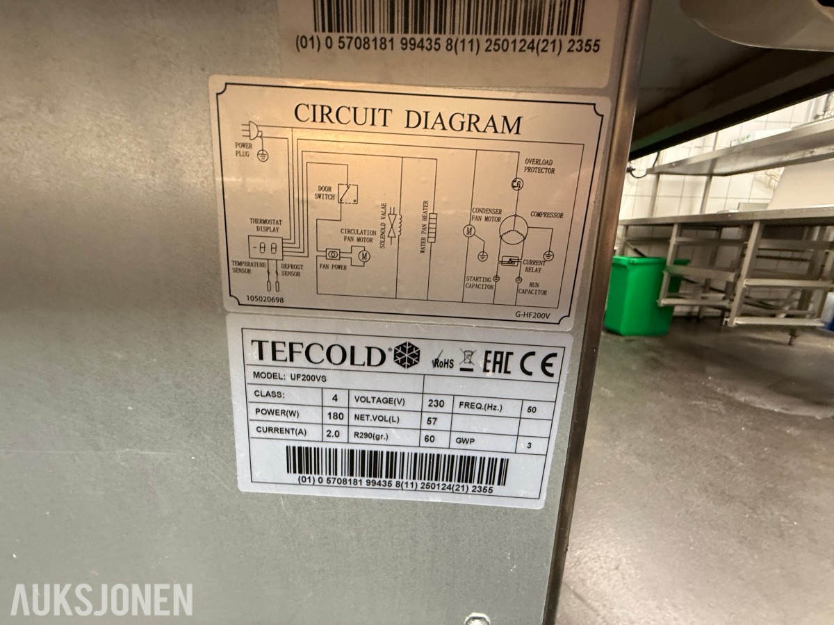Tefcold fryseskap 200ltr UF200VS rustfritt H850