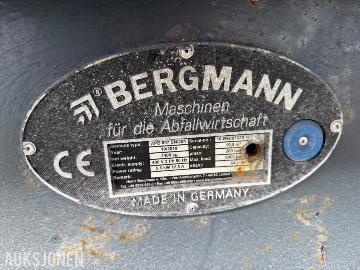 2010 Bergmann APB 607 SN/20N avfallskomprimator 19,8 m³