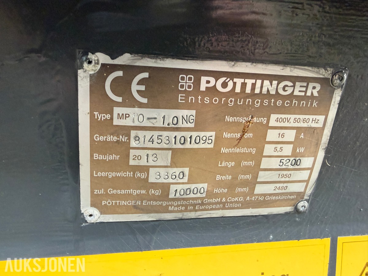 2013 Pöttinger MP 10-1.0 NG avfallskomprimator 10 m³