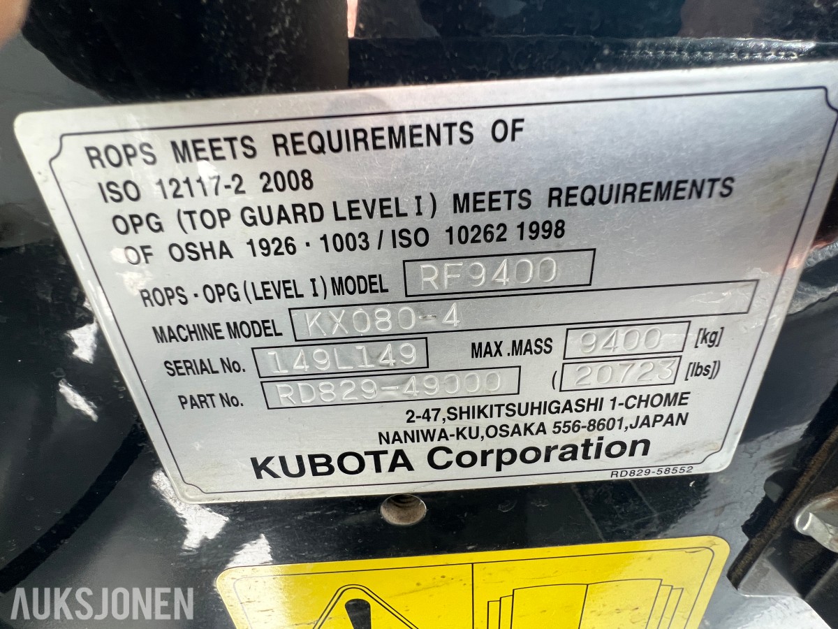 Kubota KX 080-4 Engcon tilt, to skuffer, sentralsmøring 