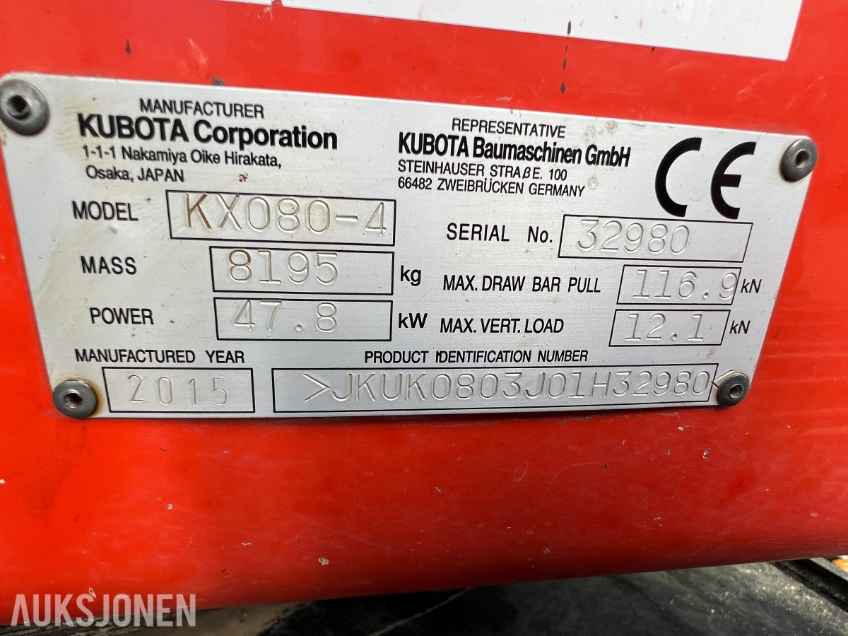 Kubota KX 080-4 Engcon tilt, to skuffer, sentralsmøring 