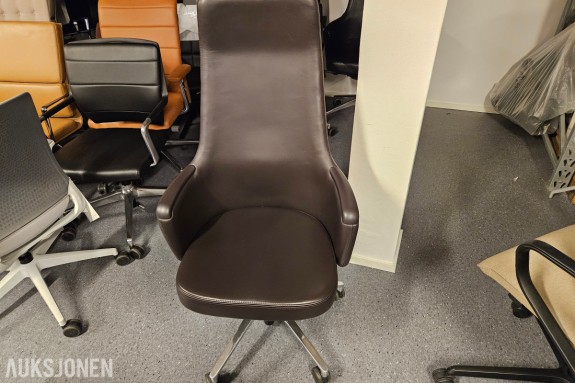 Sedus Silent Rush kontorstol - brunt skinn - polert aluminiumskryss - hjul - CE-merket 
