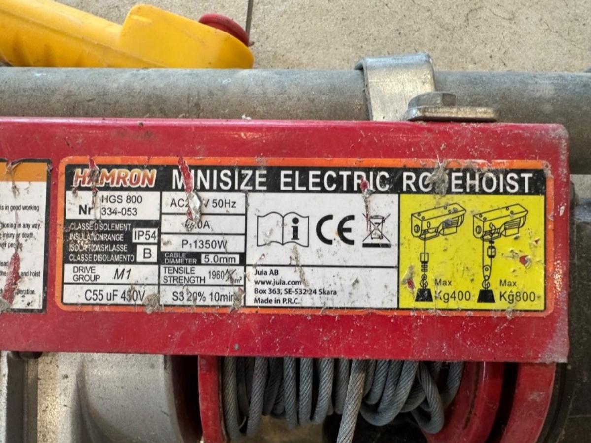 Hamron HGS 800 elektrisk vaierløfter 400/800 kg med kjettingtalje