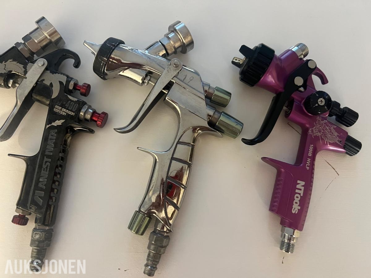 5 stk lakksprøyter – Iwata/Anest Iwata og NTools – godt vedlikeholdt