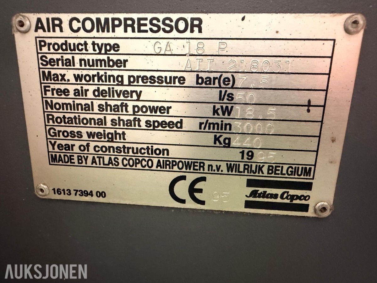 1995 Atlas Copco GA18 P skruekompressor