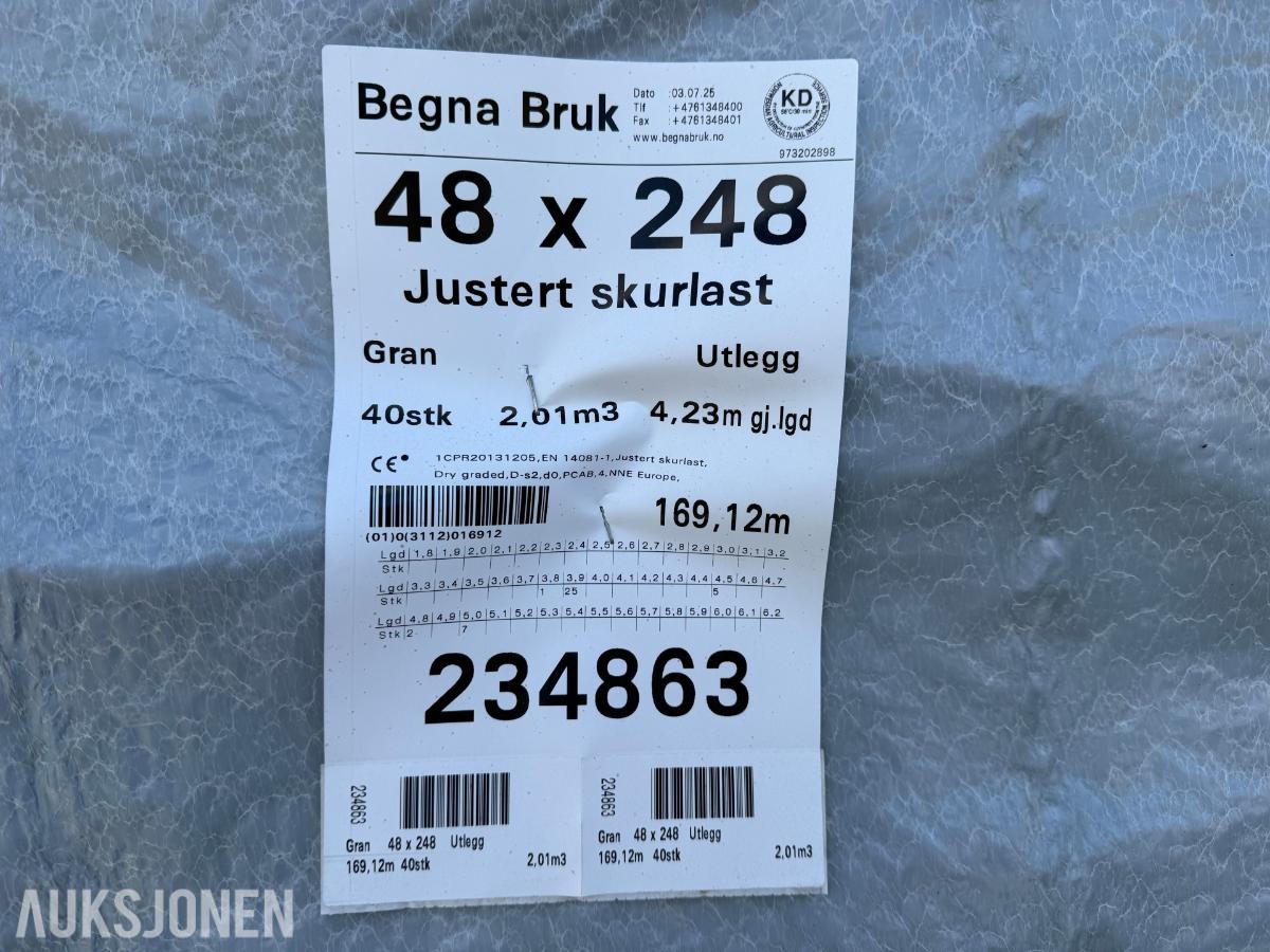 Trelast 48X248 Justert skurlast 50m3-27 Pakker