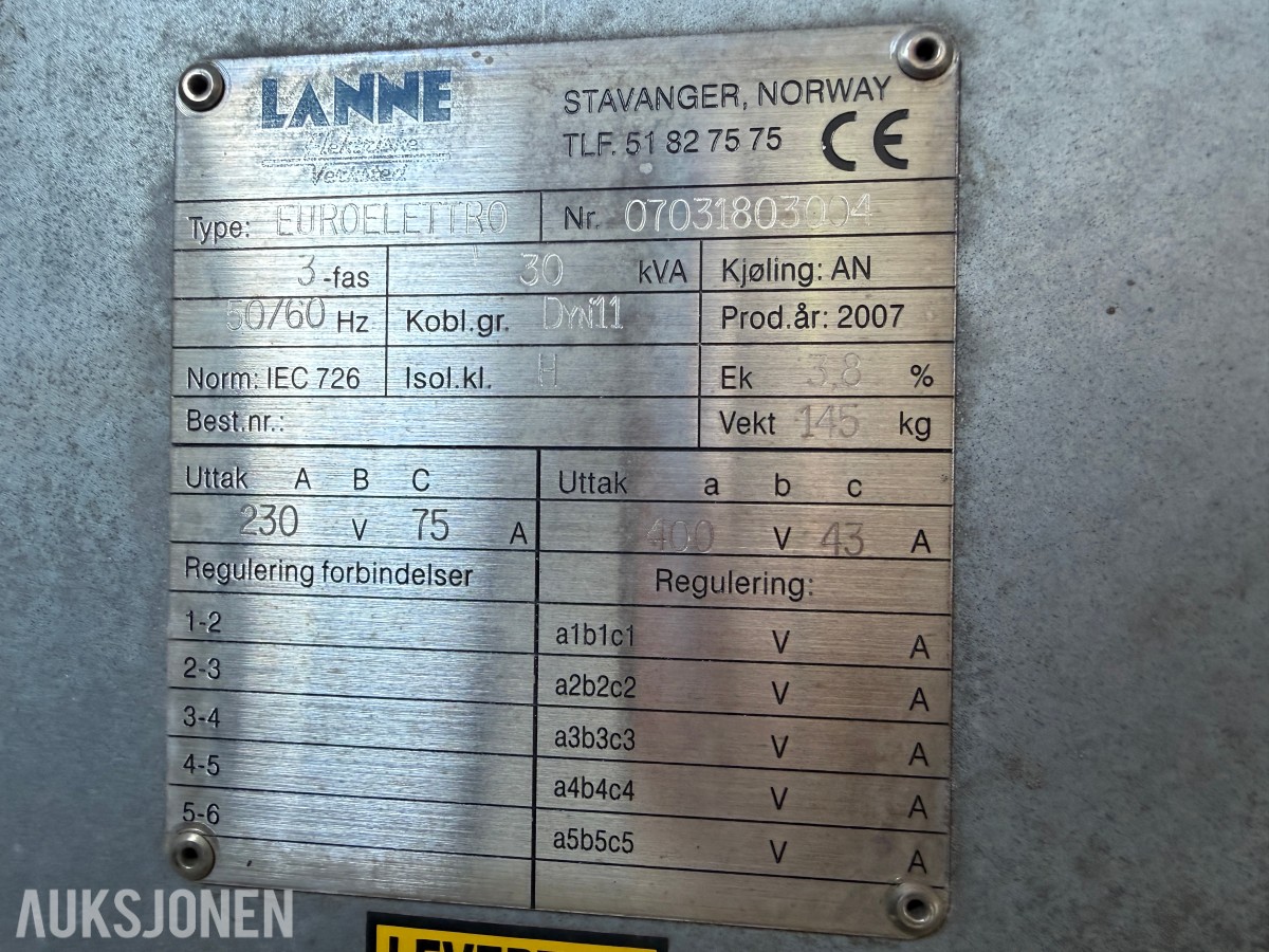 2007 lanne euroelektro - trafo -30 kva