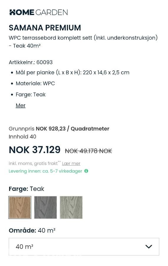 40 kvm Kompositt Terrassebord