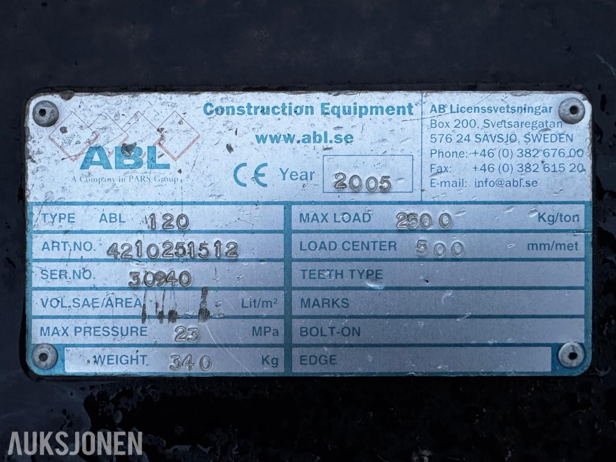 2005 ABL 1200 hydrauliske gafler med BM feste 2500 kg