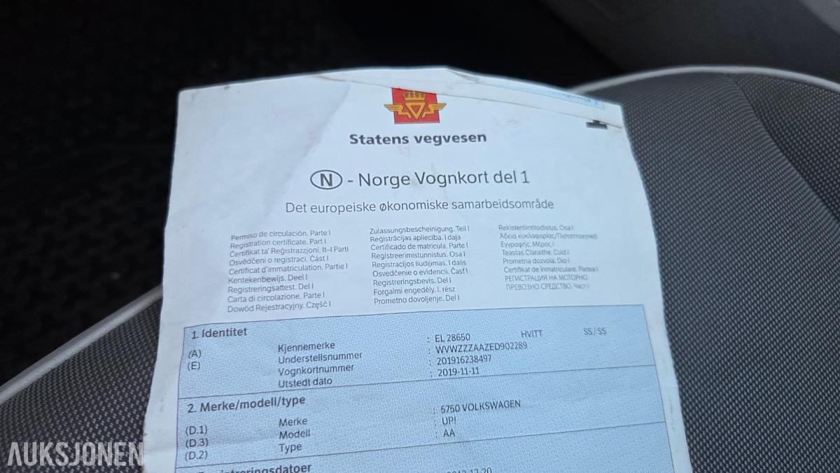 2014 Volkswagen E-UP! 0KW Rep objekt , 100000km