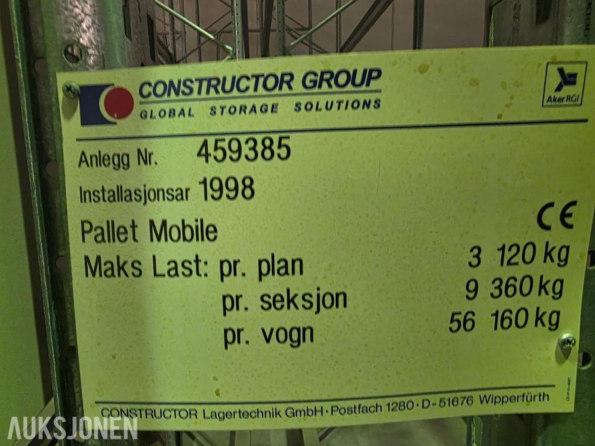 Constructor mobile pallereoler – ca. 1500 pallplasser / 18 doble flyttbare reoler