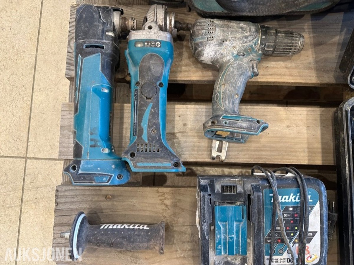 Makita verktøyparti med batteriverktøy, stikksag og fliskutter
