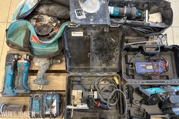 Makita verktøyparti med batteriverktøy, stikksag og fliskutter