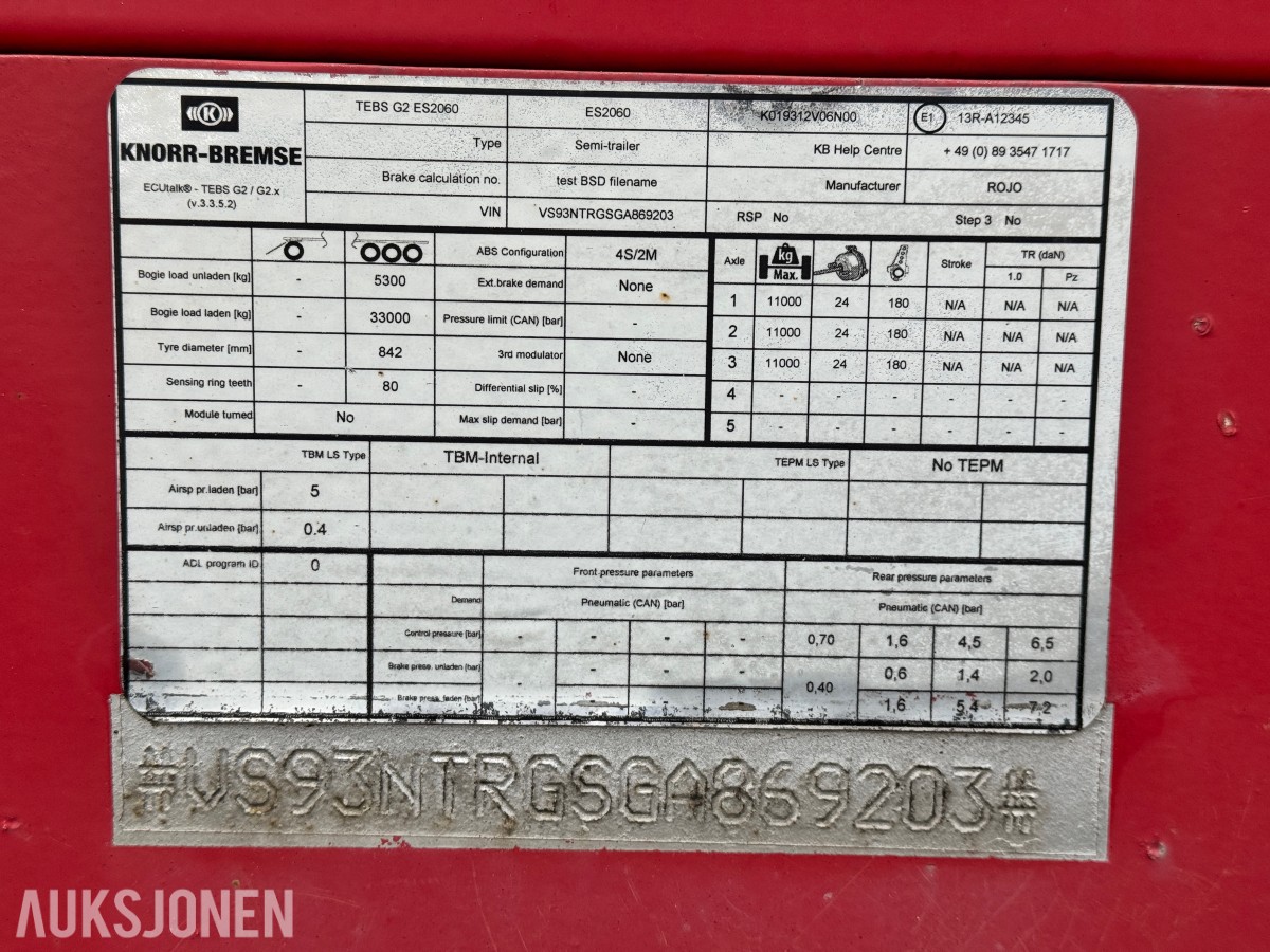 2016 Rojo Maskinsemi / Maskinhenger - 51900kg
