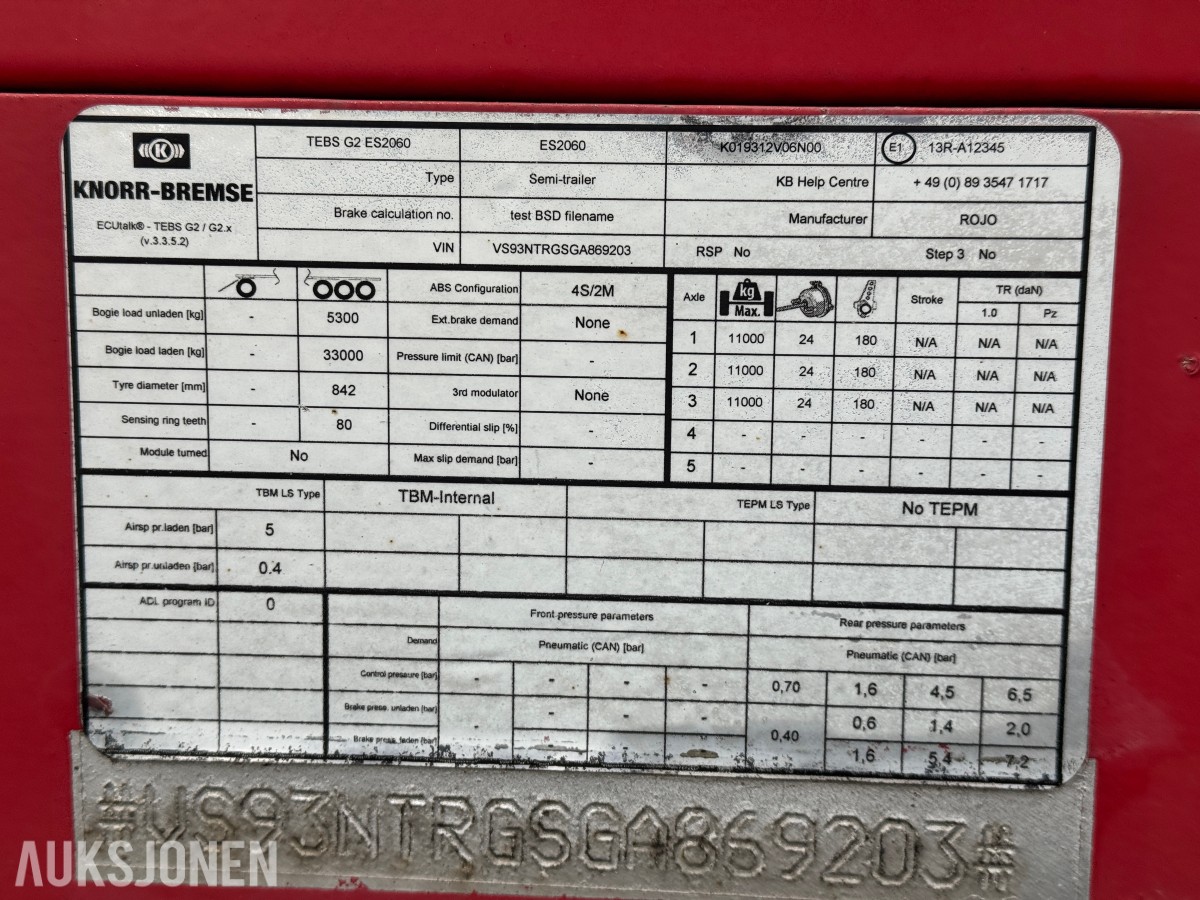 2016 Rojo Maskinsemi / Maskinhenger - 51900kg