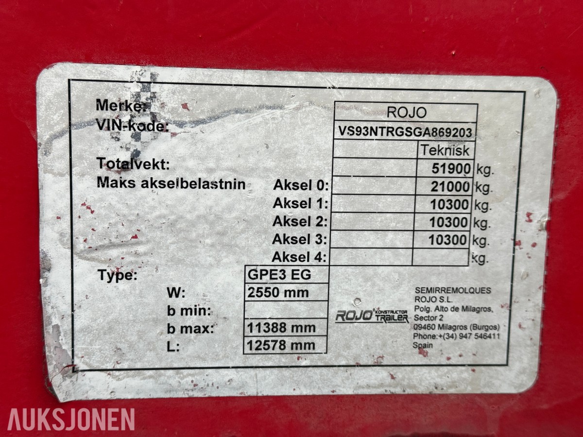 2016 Rojo Maskinsemi / Maskinhenger - 51900kg