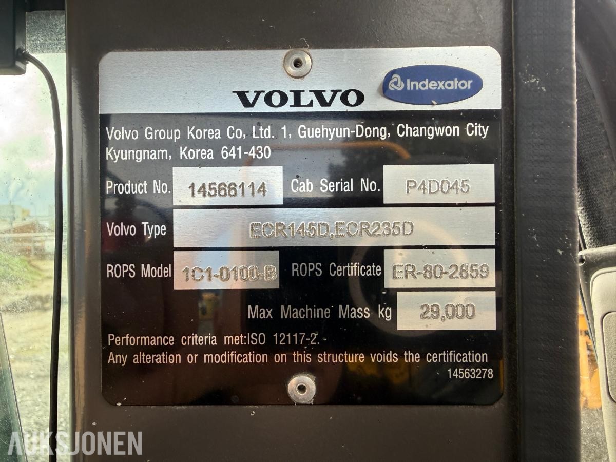 2014 Volvo ECR145DL BELTEGRAVER INDEXATOR R4 ROTOTILT PUSSESKUFF