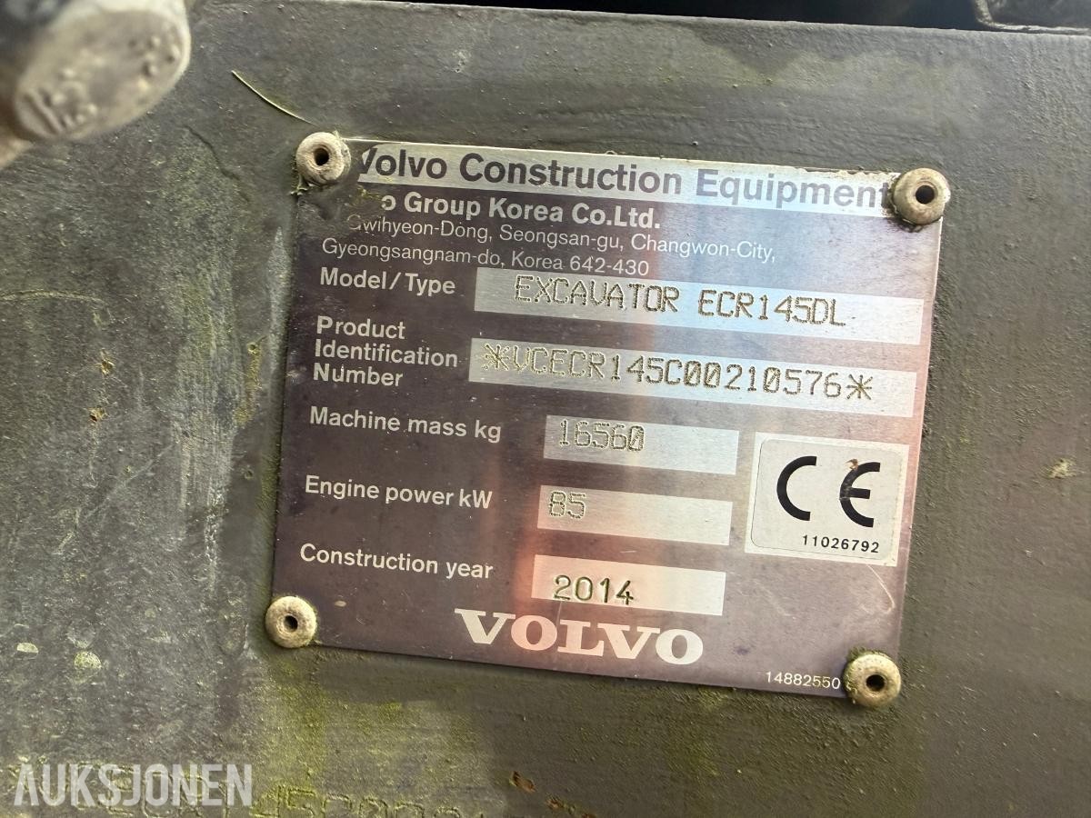 2014 Volvo ECR145DL BELTEGRAVER INDEXATOR R4 ROTOTILT PUSSESKUFF