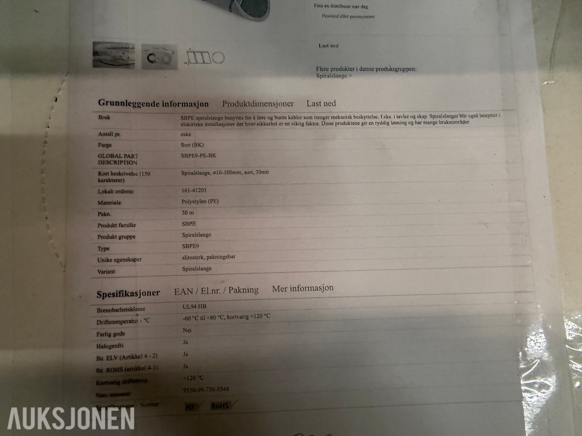 HELLERMANNTYTON SBPE9 SPIRALBESKYTTELSE – 3 UBRUKTE PAKKER / TOTALT 90 METER