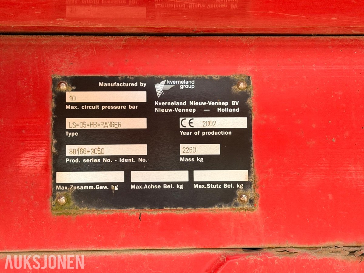 2002 RAU Vicon LS-05-HB-Ranger åkersprøyte, 21 m bom, 2500 liter