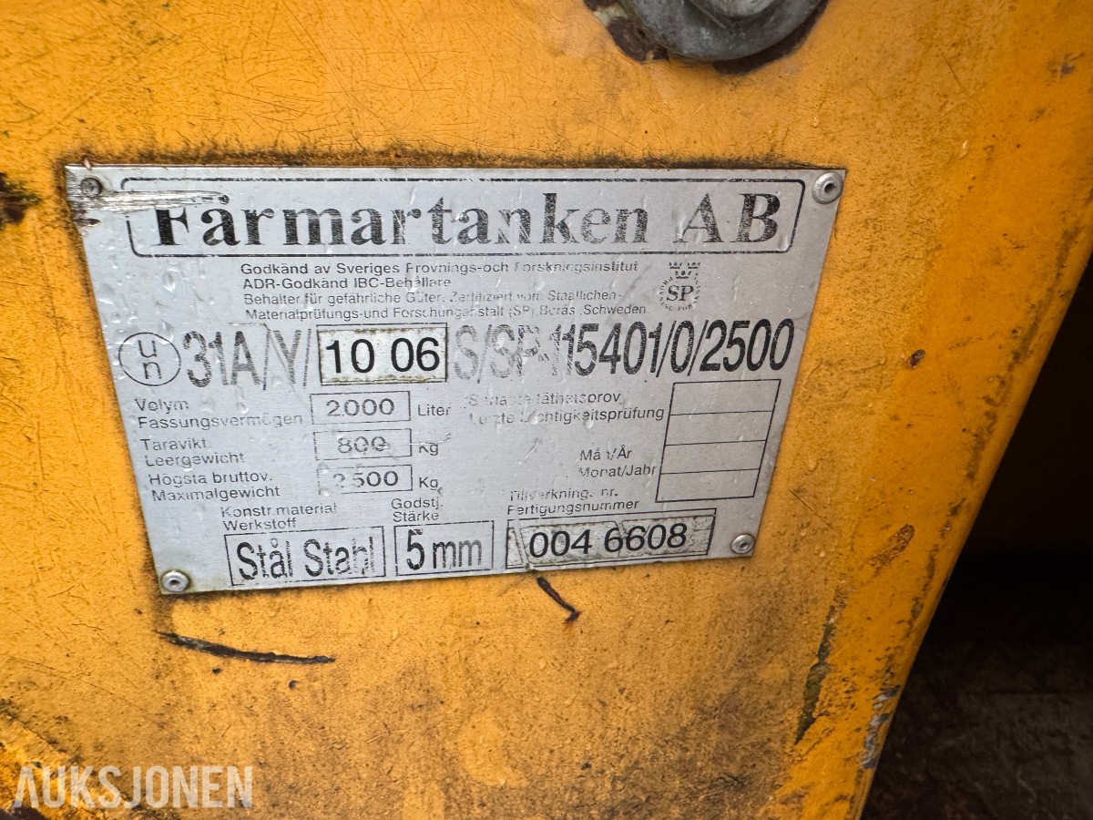 2008 Fårmartanken AB ADR-godkjent dieseltank – 2000 liter