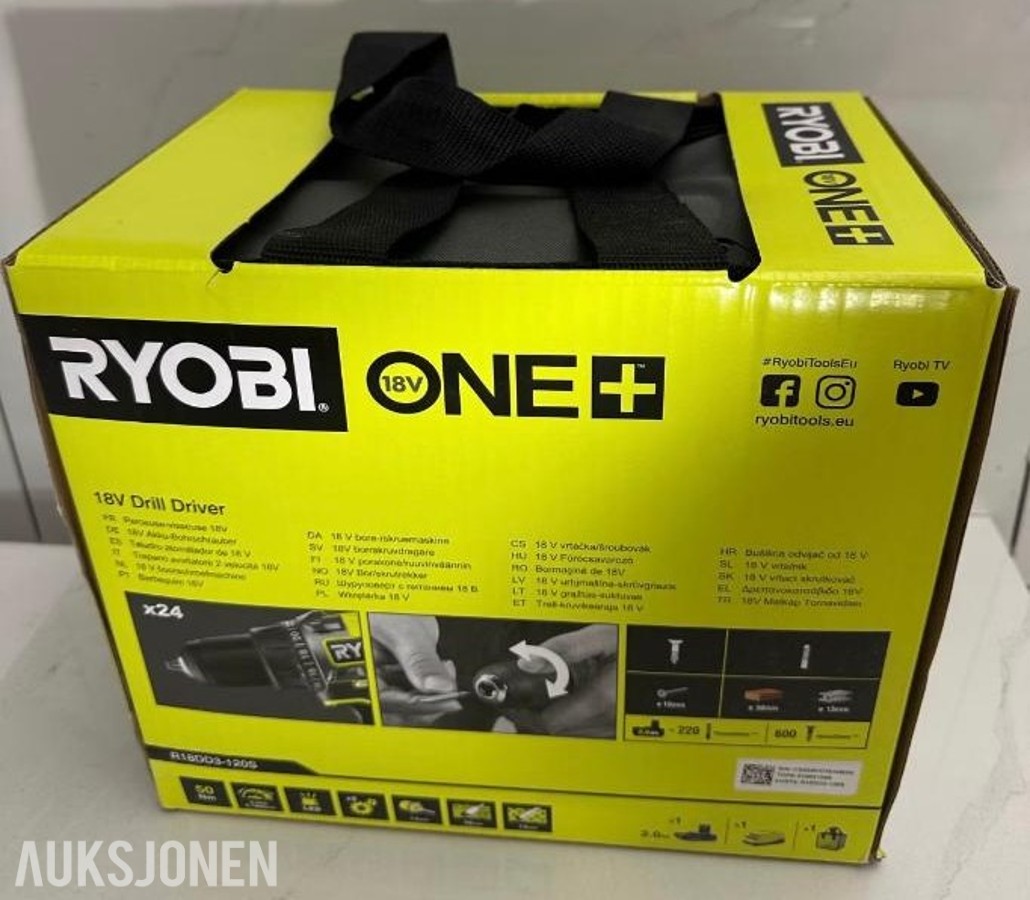 Ryobi drillsett 18V - Drillmaskin + Batteri + Lader + verktøyveske