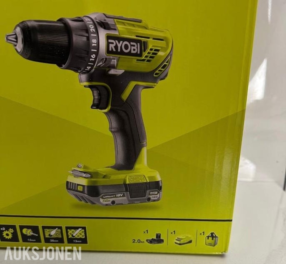 Ryobi drillsett 18V - Drillmaskin + Batteri + Lader + verktøyveske