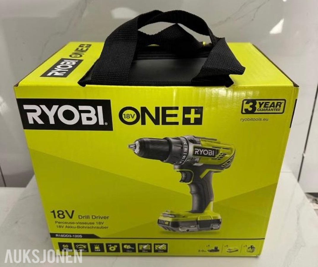 Ryobi drillsett 18V - Drillmaskin + Batteri + Lader + verktøyveske