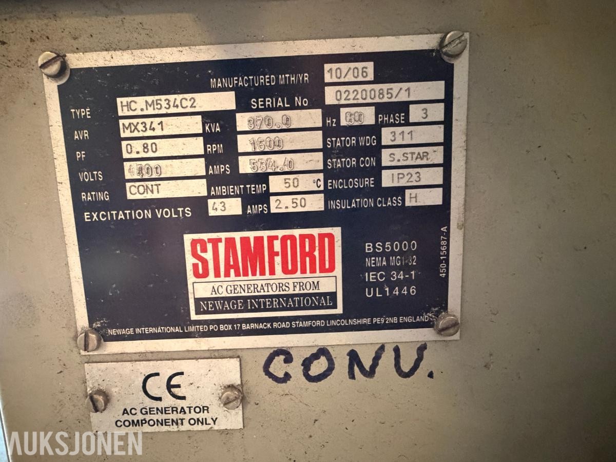 STAMFORD/LÖNNE 300 KW FREKVENSOMFORMER 60/50 HZ – 370 KVA