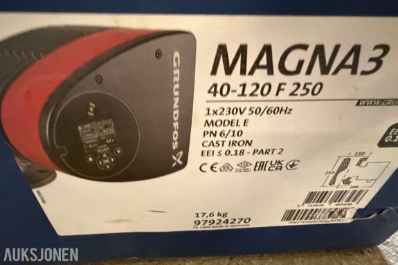 Grundfos MAGNA3 40-120 F 250 sirkulasjonspumpe - 230V - Originalkasse