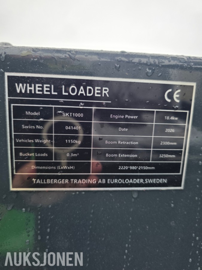 2026 Euroloader SKT 1000 kompaktlaster 4WD 3.6 timer -skuffe-gaffel