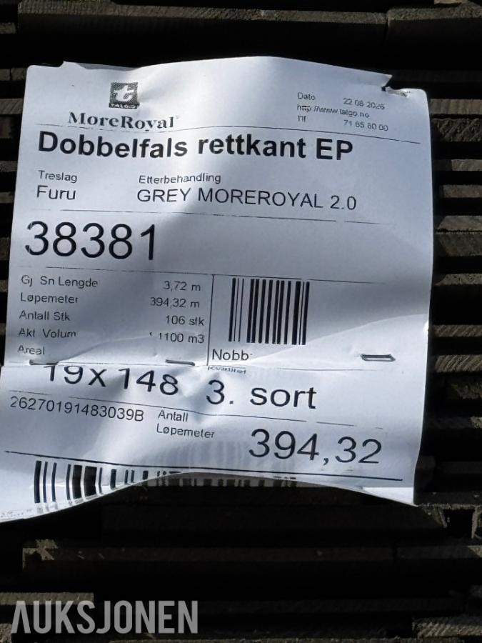 Royal impregnert Dobbelfals Bordkledning - Rettkant - EP - Grey - Furu 19x148 - 1 pakke - Totalt 394 meter