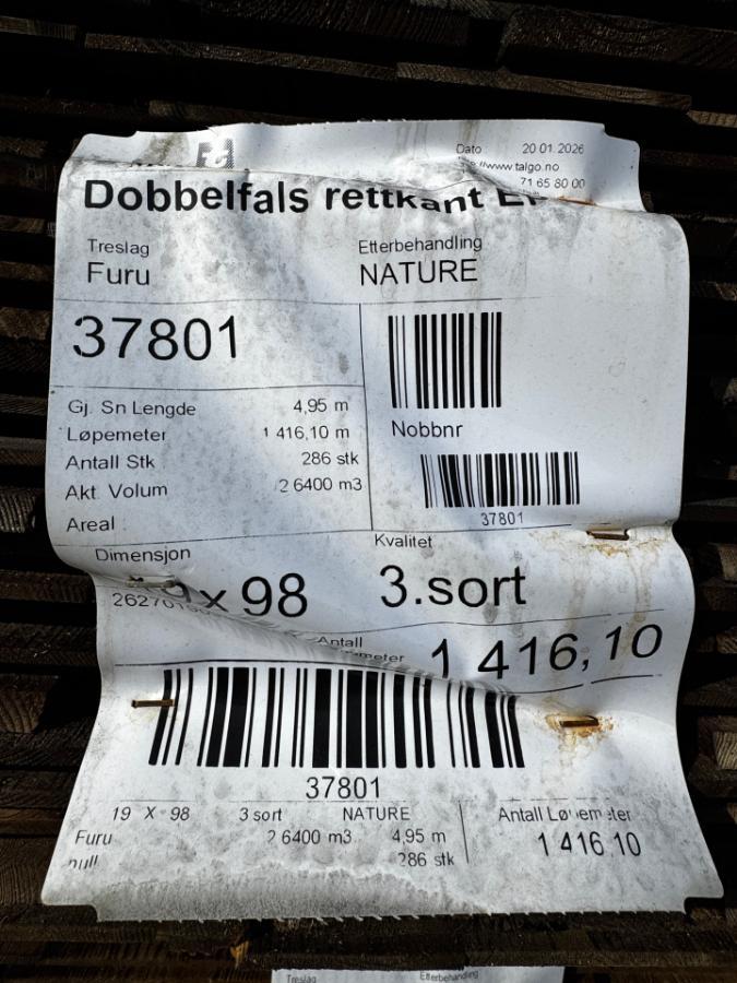 Royal impregnert Dobbelfals - Rettkant - EP - Royal Nature - Furu 19x98 - 1 pakke - Totalt 1416 meter
