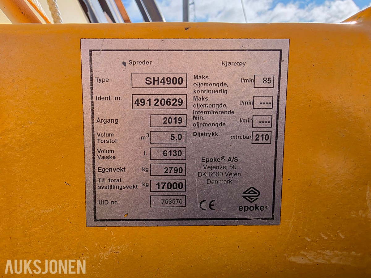 2019 Epoke SH4900 Sirius Combi AST saltspreder, 5 m³ / 6 130 l