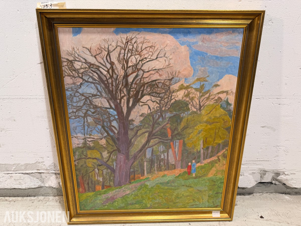 1981 Maleri Hroar Scheibler (1921 - 2011), 2 i skogen