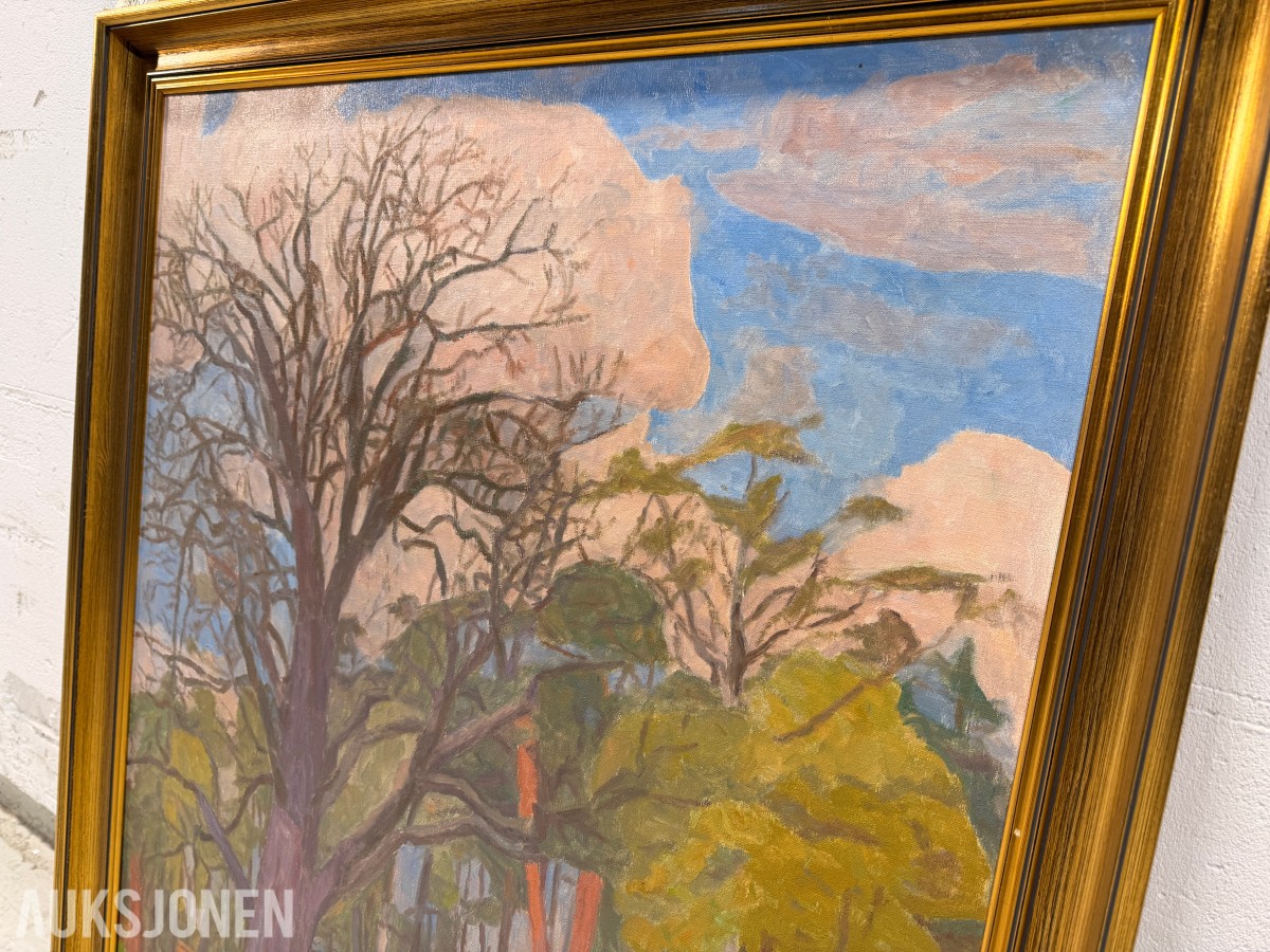 1981 Maleri Hroar Scheibler (1921 - 2011), 2 i skogen