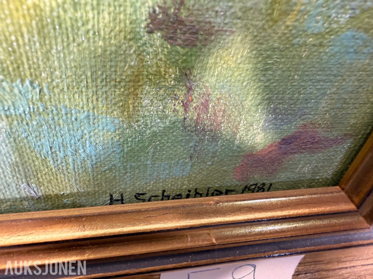 1981 Maleri Hroar Scheibler (1921 - 2011), 2 i skogen