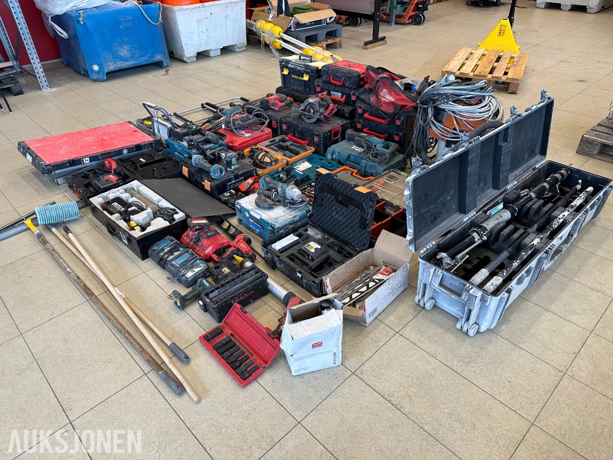 Stort verktøyparti med Milwaukee, Makita, Hilti, Stihl og Panasonic