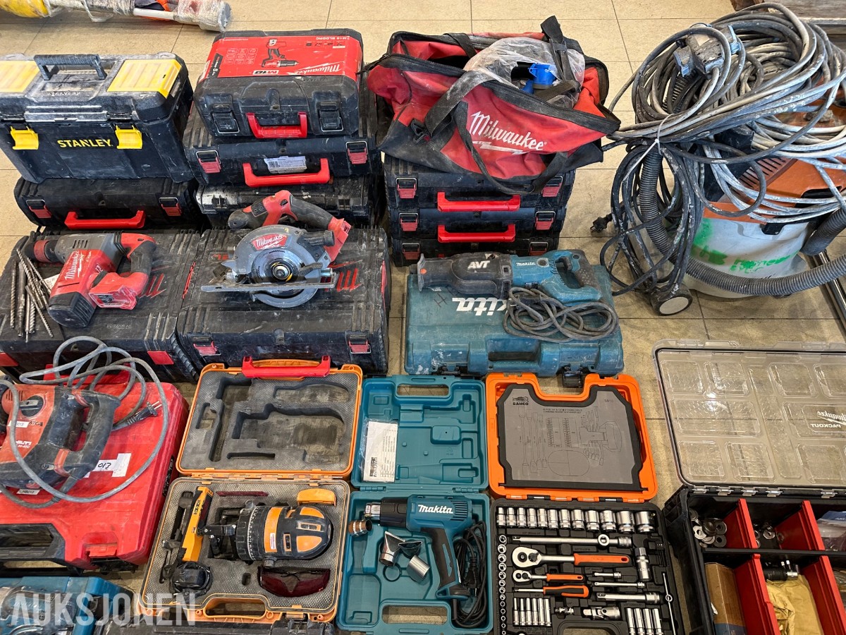 Stort verktøyparti med Milwaukee, Makita, Hilti, Stihl og Panasonic
