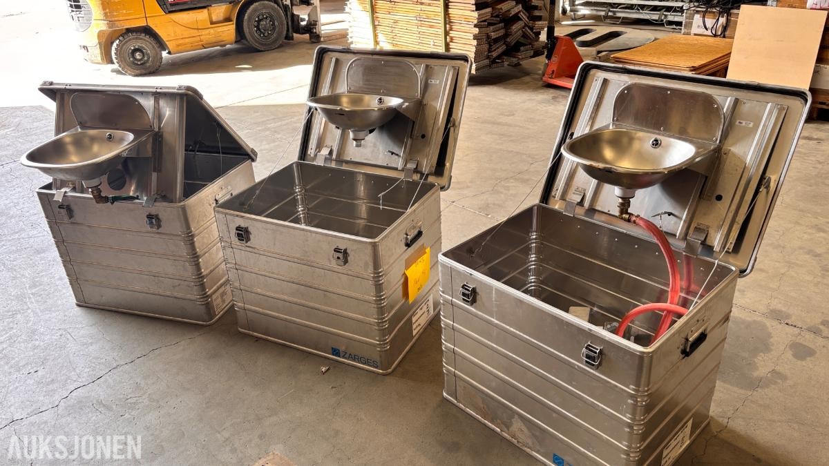 3 stk. Rofi portable felthåndvasker i Zarges-kasser – sammenleggbare