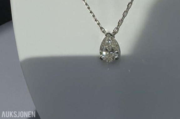 1.00CT ENSTENS DIAMANTANHENG OG KJEDE I 14K GULL. NATURLIG DIAMANT! TAKSTBREV OG SERTIFIKAT!