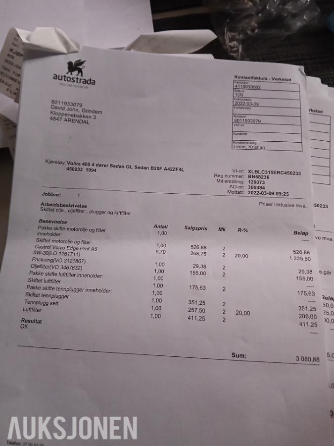 1994 VOLVO 460 GL AUTOMAT S+V DEKK EU OK TIL 01.2029