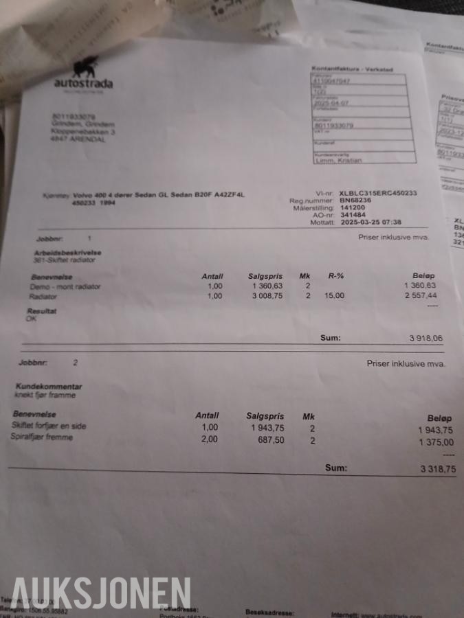 1994 VOLVO 460 GL AUTOMAT S+V DEKK EU OK TIL 01.2029
