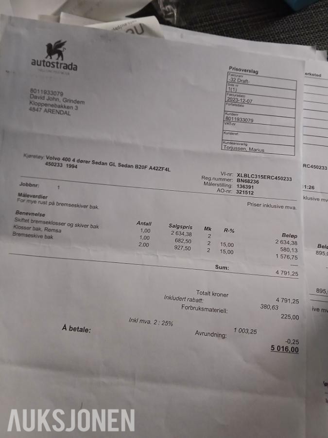 1994 VOLVO 460 GL AUTOMAT S+V DEKK EU OK TIL 01.2029