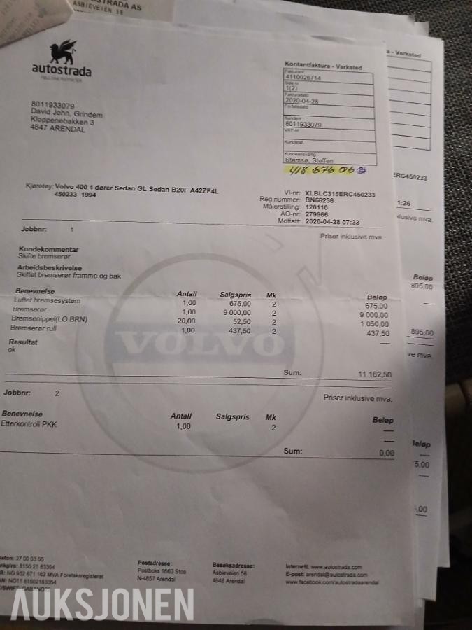 1994 VOLVO 460 GL AUTOMAT S+V DEKK EU OK TIL 01.2029