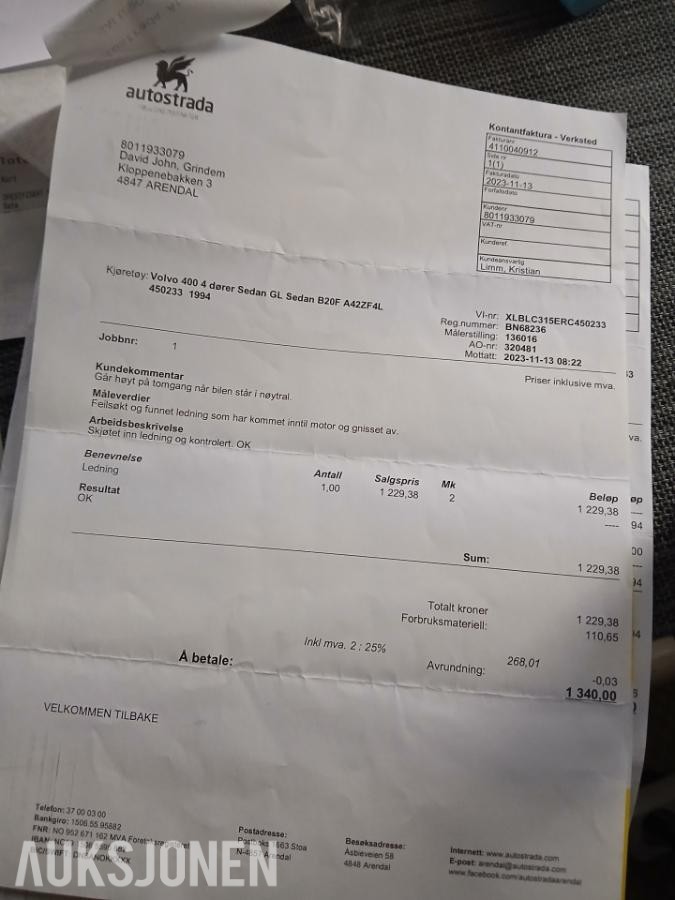 1994 VOLVO 460 GL AUTOMAT S+V DEKK EU OK TIL 01.2029