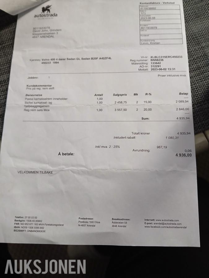 1994 VOLVO 460 GL AUTOMAT S+V DEKK EU OK TIL 01.2029