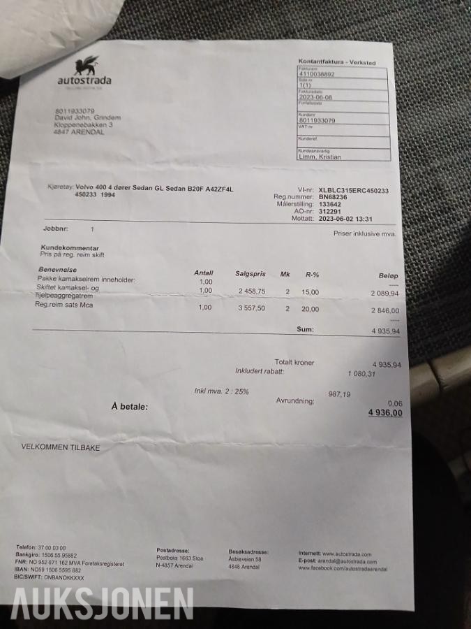 1994 VOLVO 460 GL AUTOMAT S+V DEKK EU OK TIL 01.2029