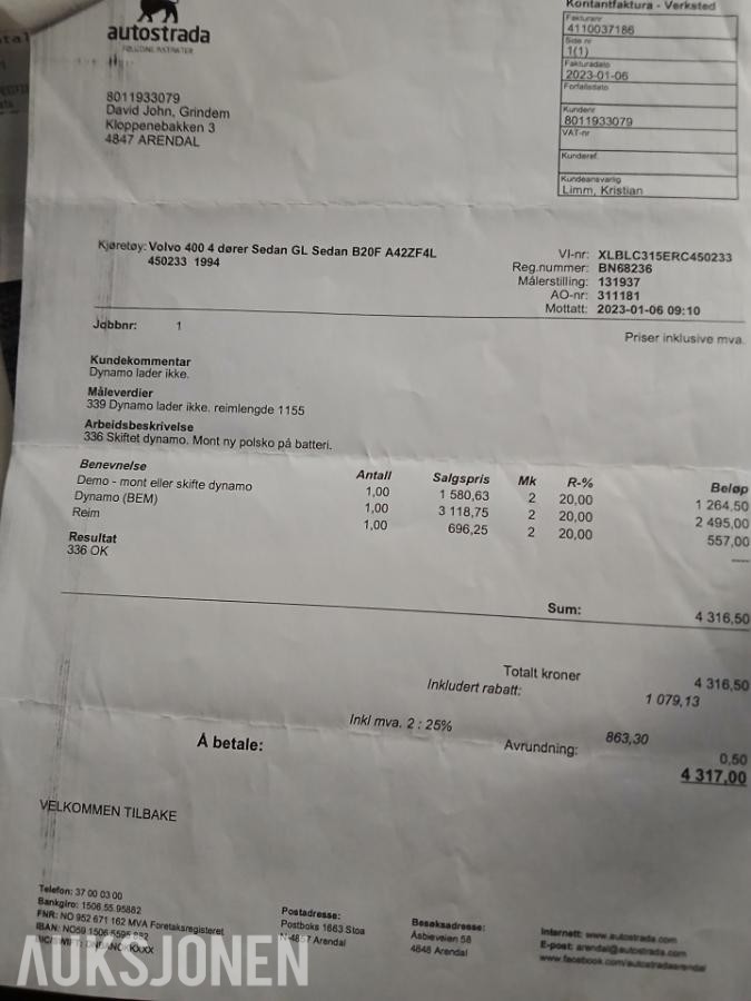1994 VOLVO 460 GL AUTOMAT S+V DEKK EU OK TIL 01.2029