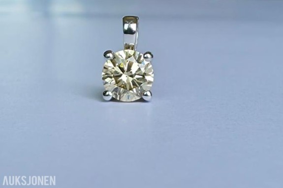 0.50CT ENSTENS DIAMANTANHENG I 14K GULL. NATURLIG DIAMANT! TAKSTBREV OG SERTIFIKAT!